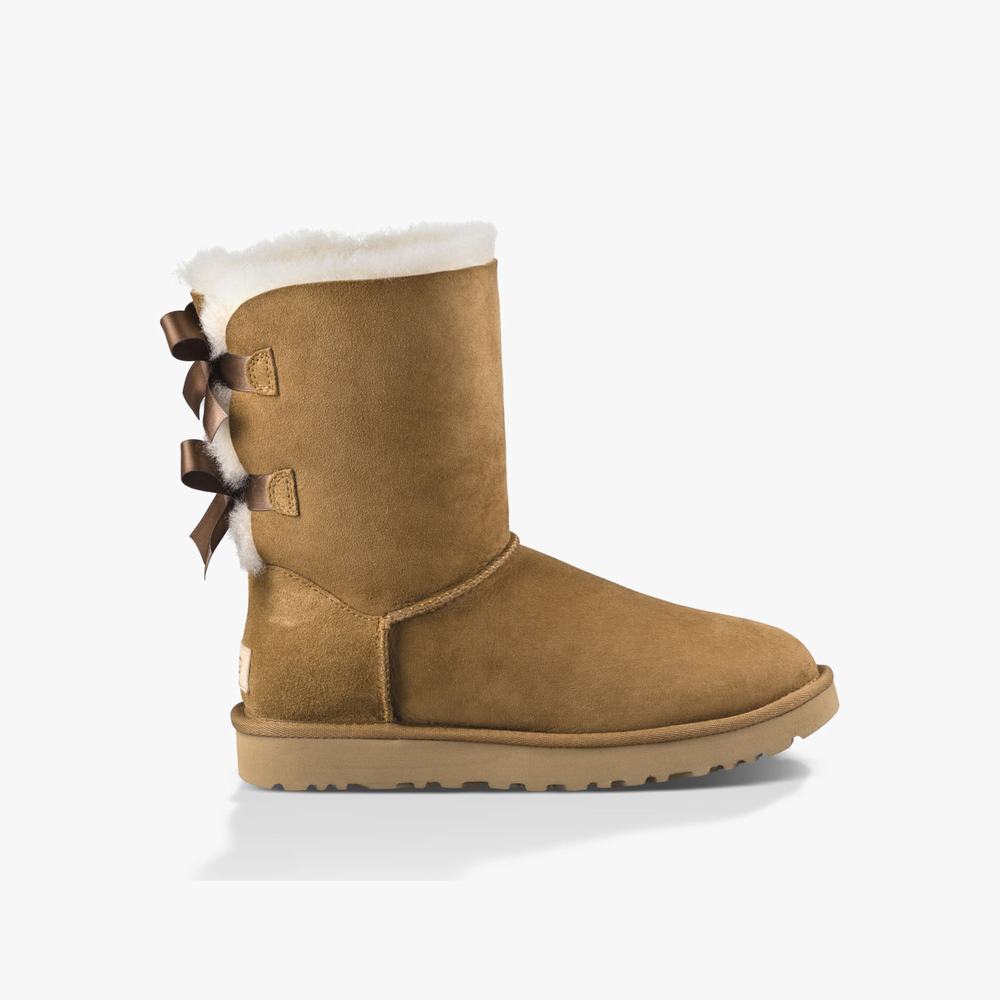 Bottes Classic UGG Bailey Bow II Femme Marron Soldes 519HSDUA